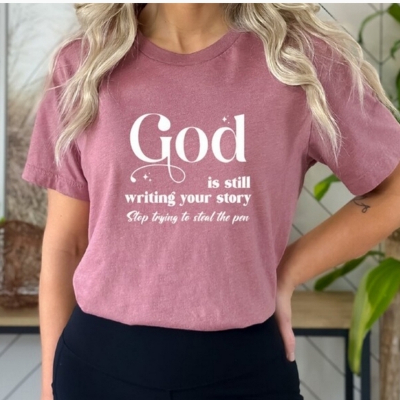 NWT: "God is" botique soft Heather mauve pink tee shirt S-M-L - Picture 4 of 4